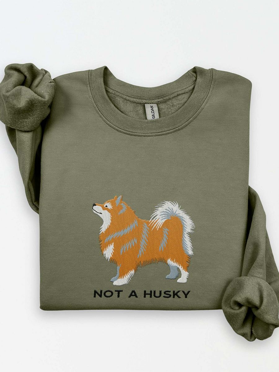 Not a Husky Sweatshirt (Embroidered) of a Finnish Lapphund(Brown) product image (1)