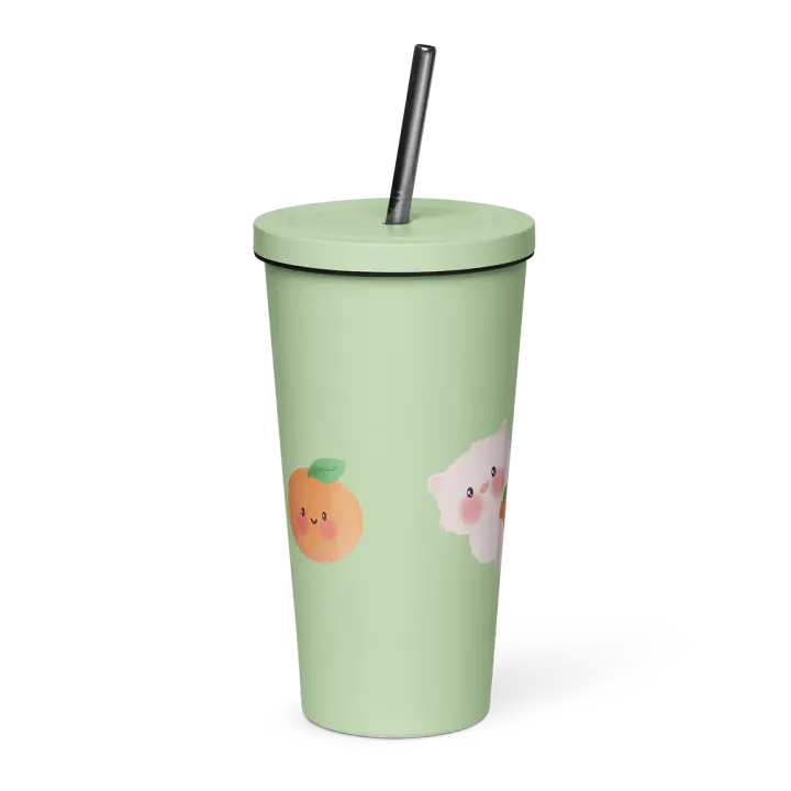 Cats & Orange Insulated Stainless Steel Tumbler with Straw product image (2)