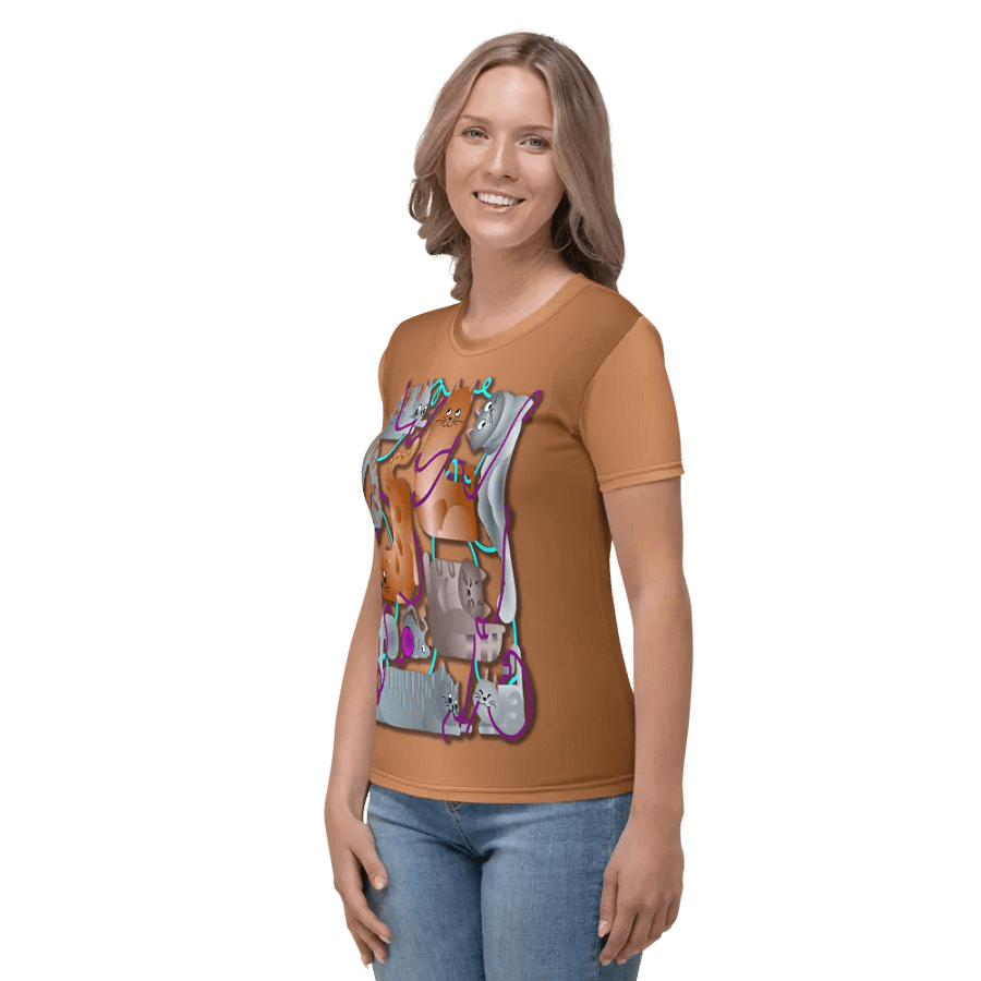 Cats Playing with Yarn All Over Print T-shirt product image (4)
