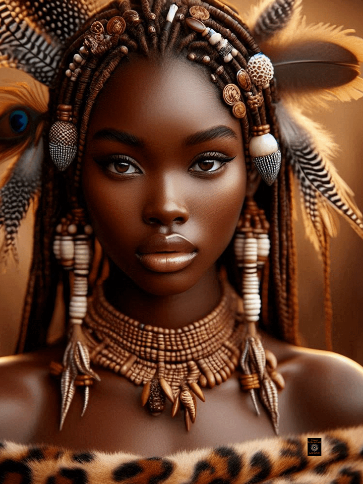 Shona Princess With Quail & Guinea Fowl Crown. Wall Art. Portrait - New Digital Product product image (1)