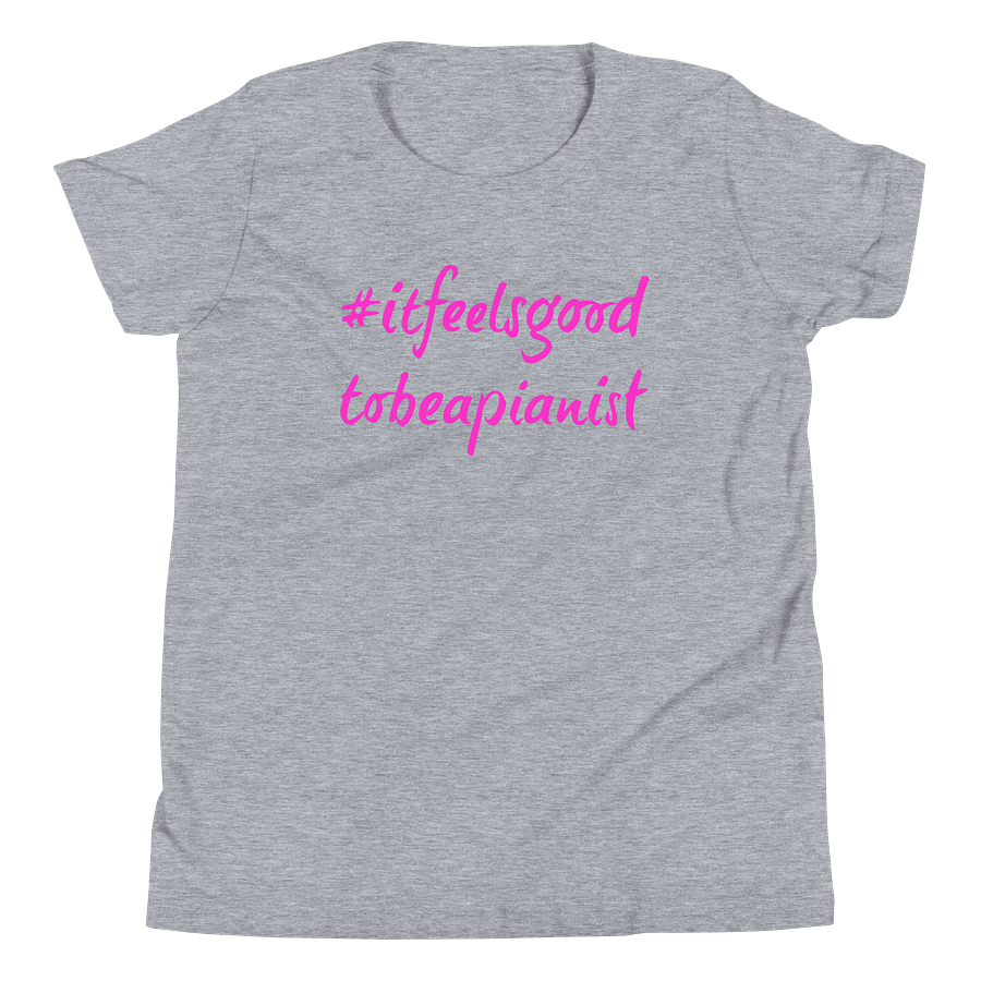 "It Feels Good to Be a Pianist" Youth Cotton T-Shirt with PINK Script product image (4)