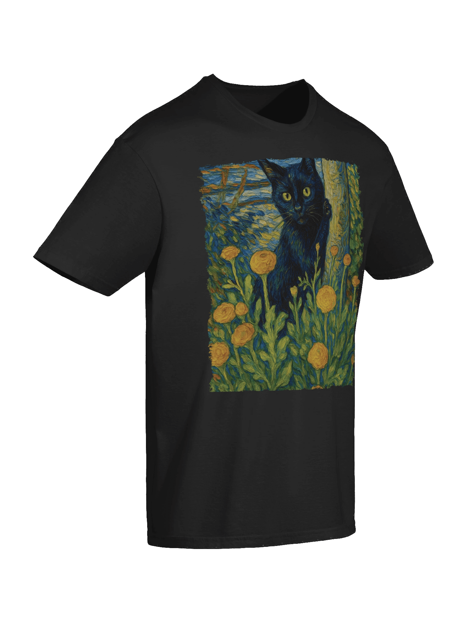 Van Gogh Peeking Black Cat T-Shirt product image (122)
