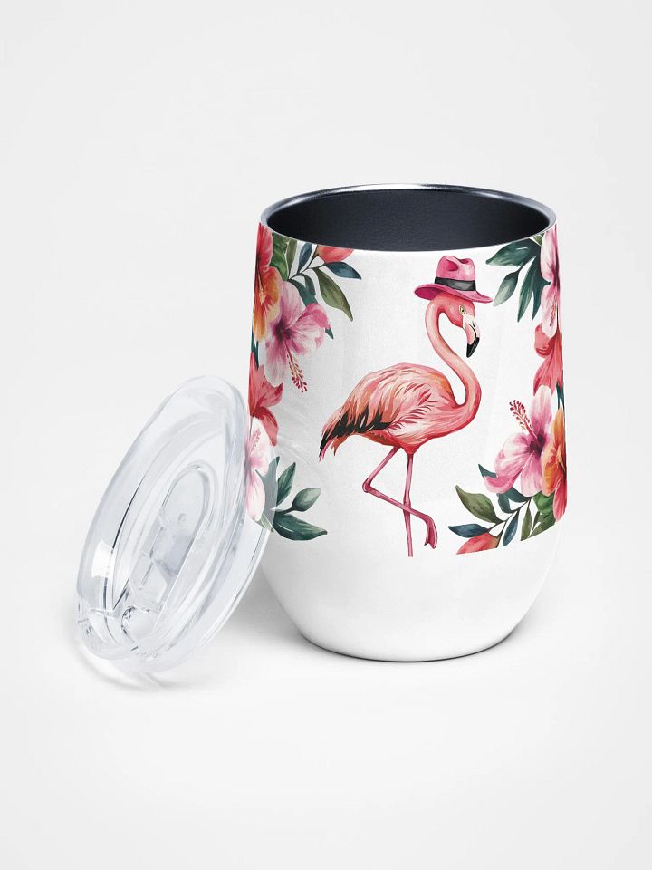 Flamingo with Tropical Hibiscus 12 Oz Wine Tumbler – Vibrant Flamingo & Hibiscus Watercolor Design product image (1)