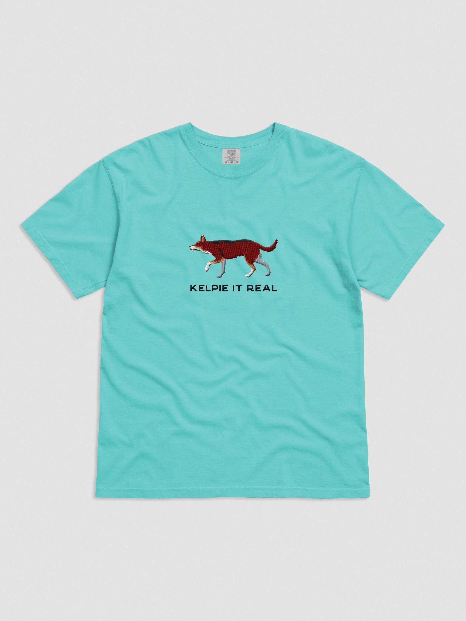 Kelpie It Real T-Shirt(Embroidered) of an Australian Kelpie(Brown Tricolor) product image (4)