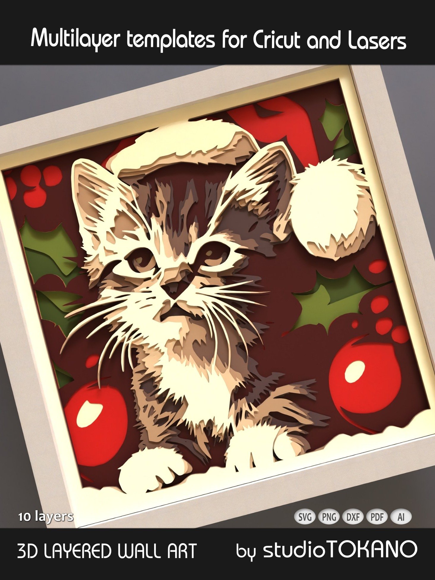 Christmas Kitten 3D layered SVG product image (2)