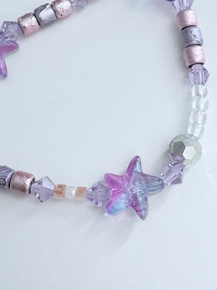 Lilac Tide | Lavender & Starfish Beaded Bracelet | Handmade 7.5" Stretch Bracelet | Coastal Charm Jewelry by Monique Faella Designs™ | MFD-00055 product image (4)