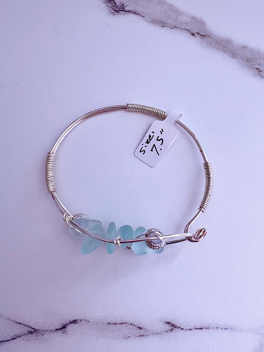 Seafoam Pebble Tide Bracelet | Wire-Wrapped Sea Glass | Handmade 7.5" Coastal Charm by Monique Faella Designs™ | MFD-00197 product image (9)