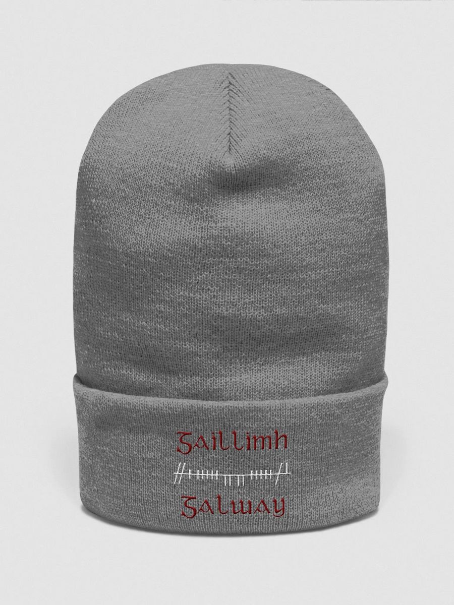 Galway/Gaillimh Orthodox Style Ogham, Maroon and white, embroidered Cuffed Beanie product image (1)