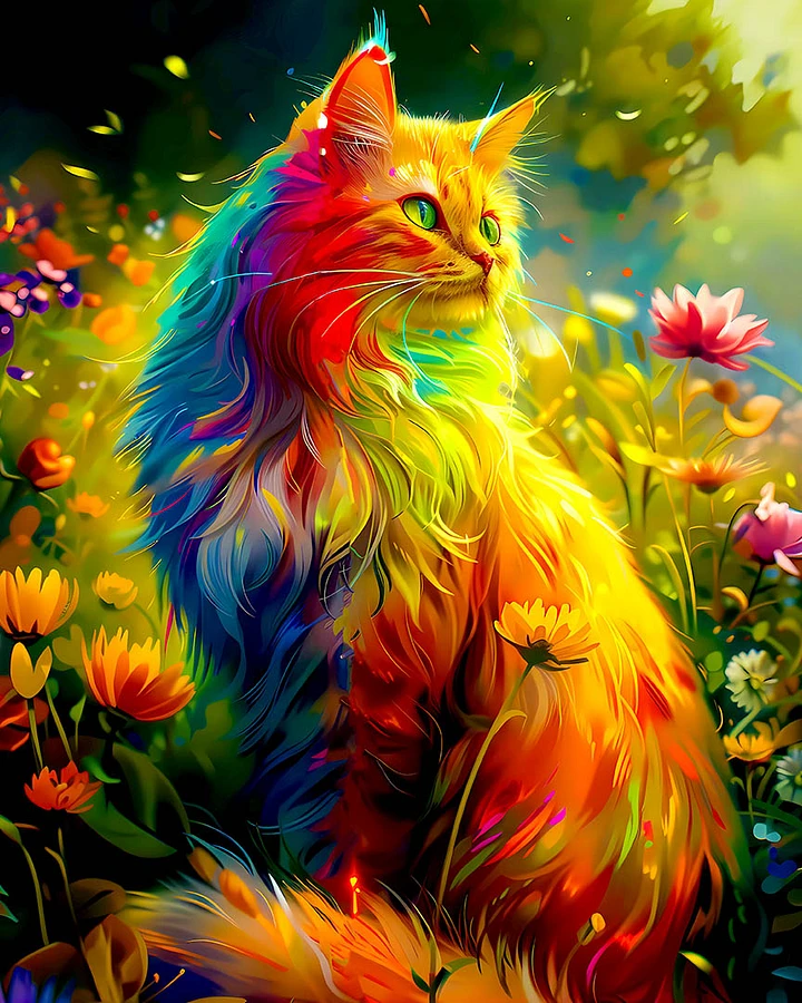 Enchanted Garden: Radiant Cat Amidst Floral Splendor Art Print Matte Poster product image (1)