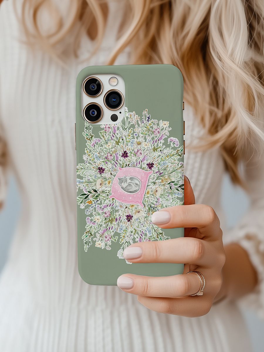SLEEPY CAT IN FLOWERBED IPHONE CASE product image (2)