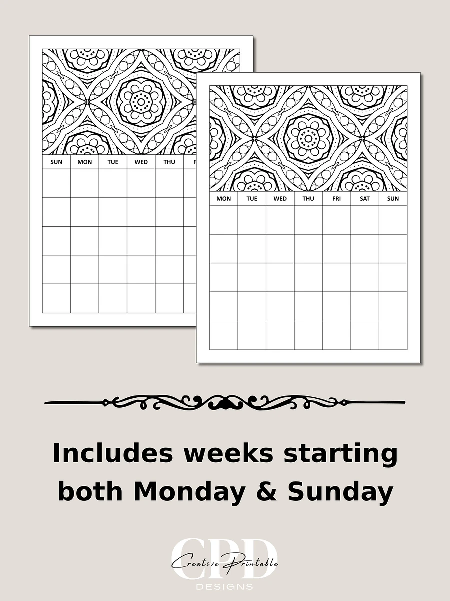 Printable Undated Monthly Calendar With Coloring Patterns product image (4)