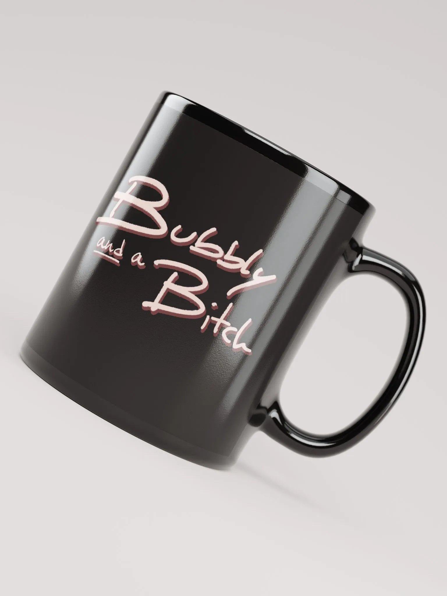 Bubbly and a B*tch (blush shadow design) glossy black mug product image (8)