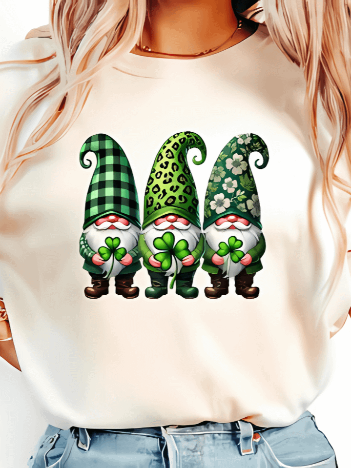 St. Patrick’s Day Gnomes T-Shirt Sublimation Design – cute gnomes with shamrocks, 300 DPI PNG, instant digital download product image (1)