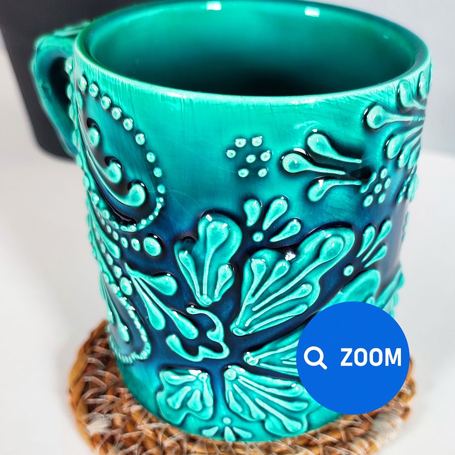 Ceramic handmade coffee mug, turquoise/green/emerald cup — handmade pottery, handmade ceramic, home decor, handmade gift, Turkish ceramic product image (7)