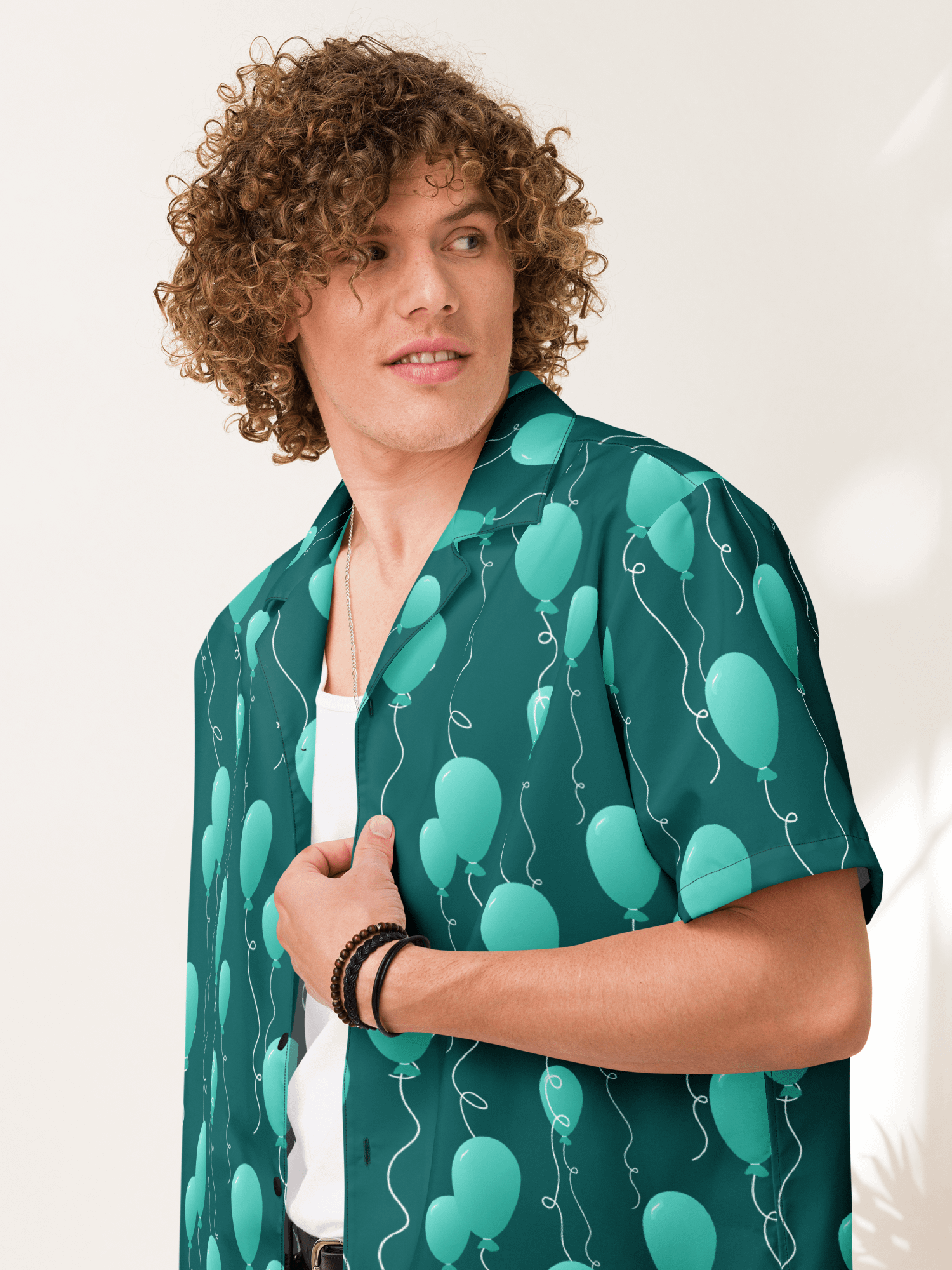 Teal Floating Balloons Oversized Button-Down Shirt product image (9)