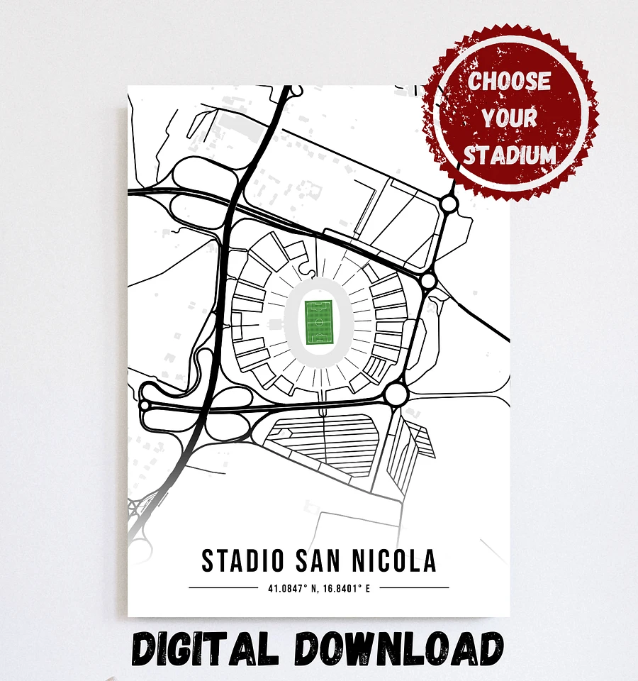 Bari Stadium White Map Design Digital Download product image (1)