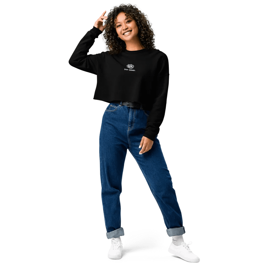 BUSY-BRAINED (white thread) embroidered fleece cropped crew product image (16)
