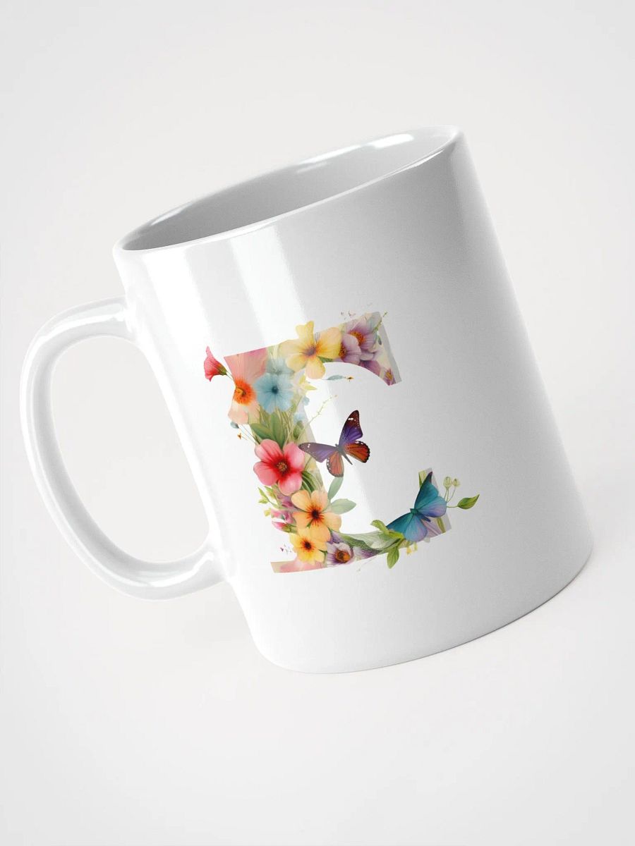 Letter E Monogram Floral Fantasy White Glossy Mug product image (7)