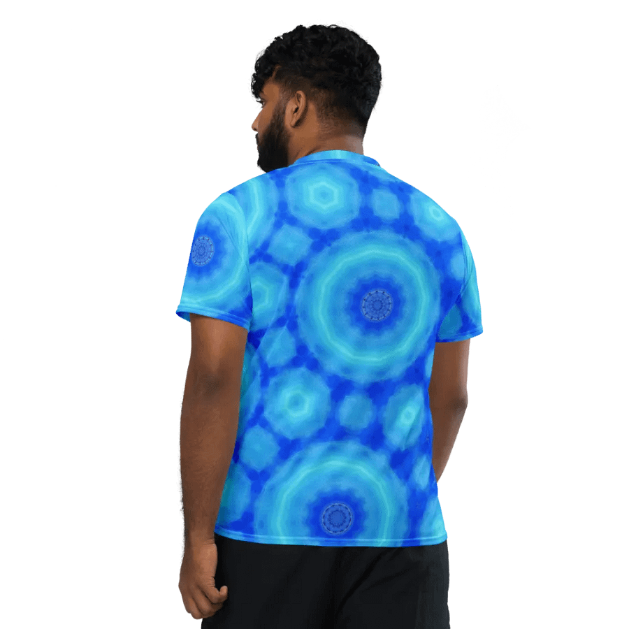 Abstract Circular Pattern in Blues Unisex V Neck Sports Jersey product image (9)