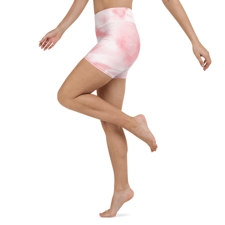 All-Over Print Yoga Shorts | with Inside Pocket | BRN.2C.C.™ | Coastal-Inspired Activewear | Vibrant Pink Logo on Pink Tie-Dye product image (2)