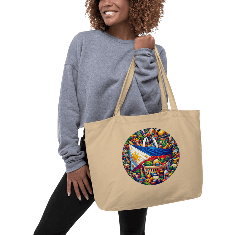 FILIPINO MARKET TOTE: VIBRANT GROCERIES MOSAIC BAG VERSATILE USE (ONE-SIDED), ORGANIC CREAM WIDE TOTE BAG product image (3)