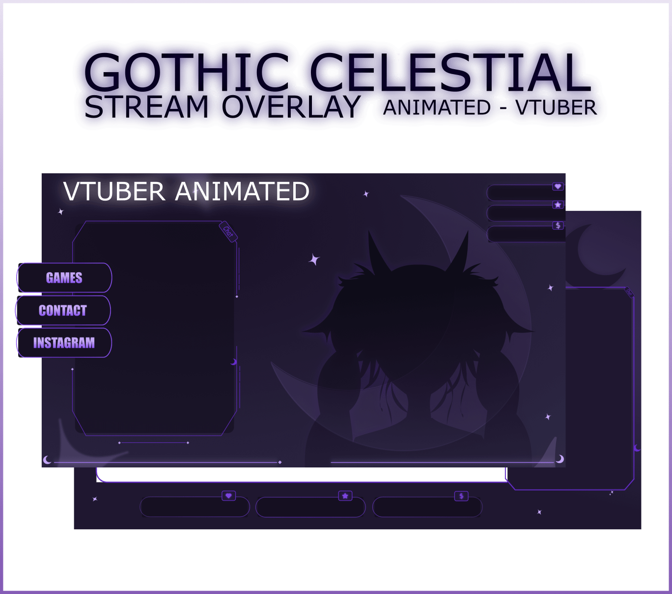 GOTHIC VTUBER STREAM OVERLAY ANIMATED - VTUBER PACK ANIMATED - GOTHIC CELESTIAL STREAM OVERLAY ANIMATED product image (1)