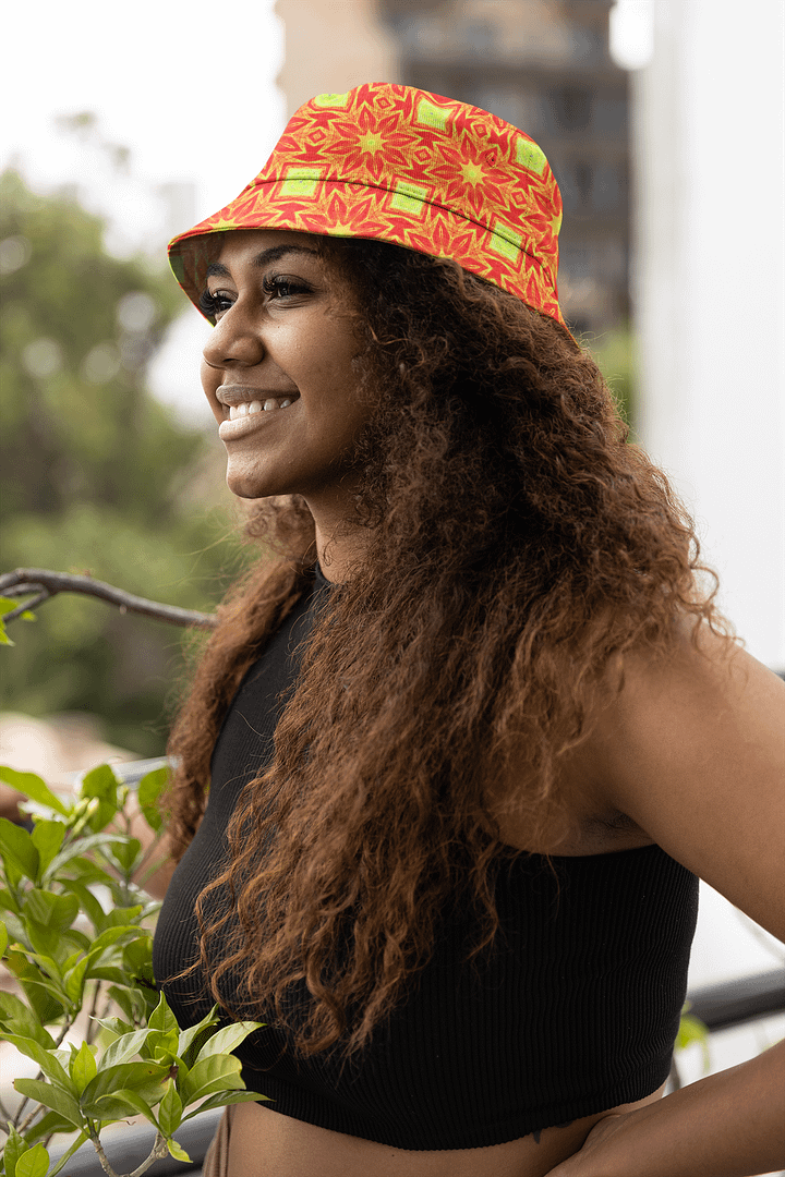 Abstract Repeating Orange Flower Unisex Bucket Hat product image (1)