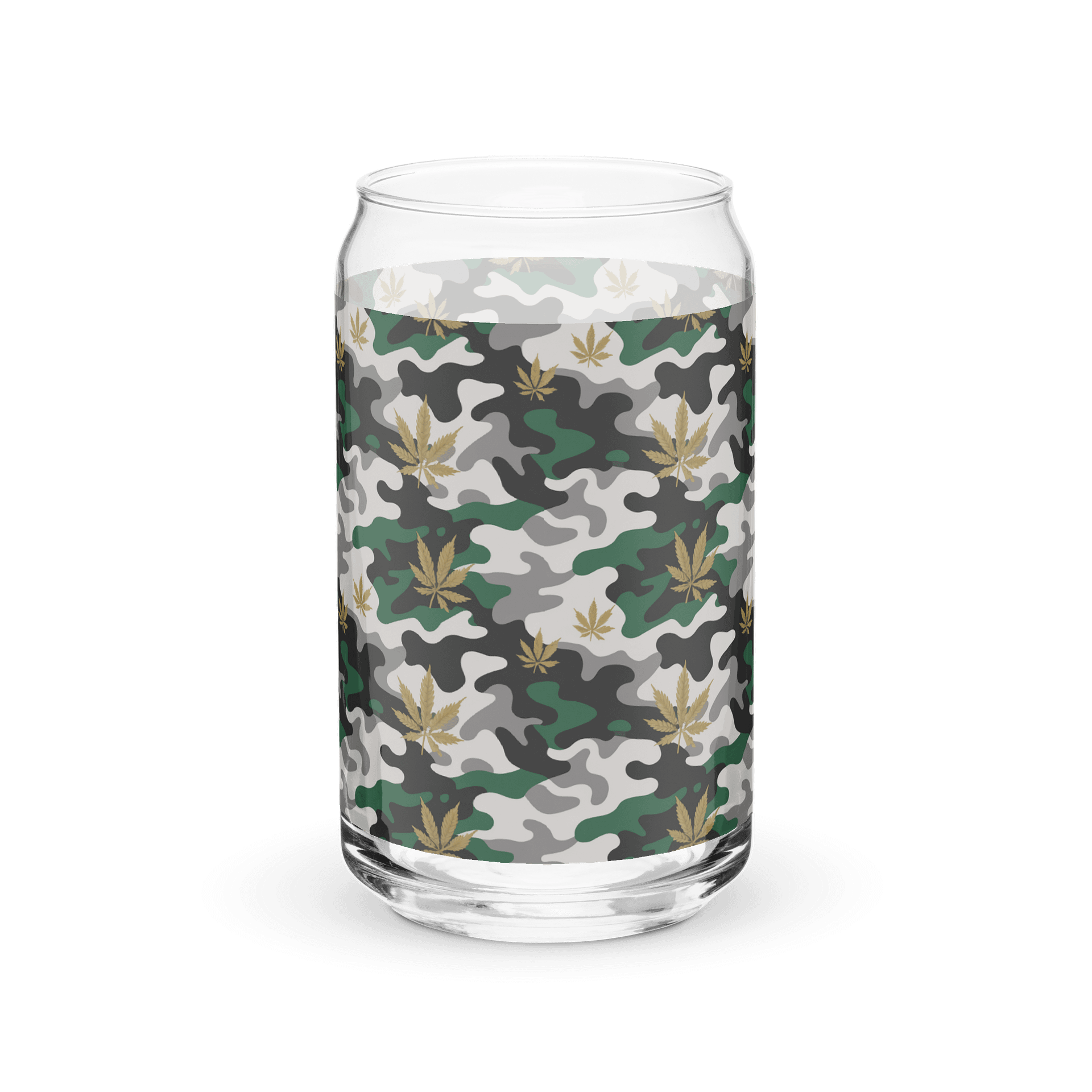 Cannabis Golden Leaf Camouflage Design | Can-Shaped 16oz Glass product image (1)