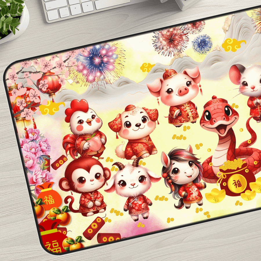 A Joyful Reunion Desk Mat: Friends Welcome the Year of the Snake | Chinese New Year 2025 product image (3)