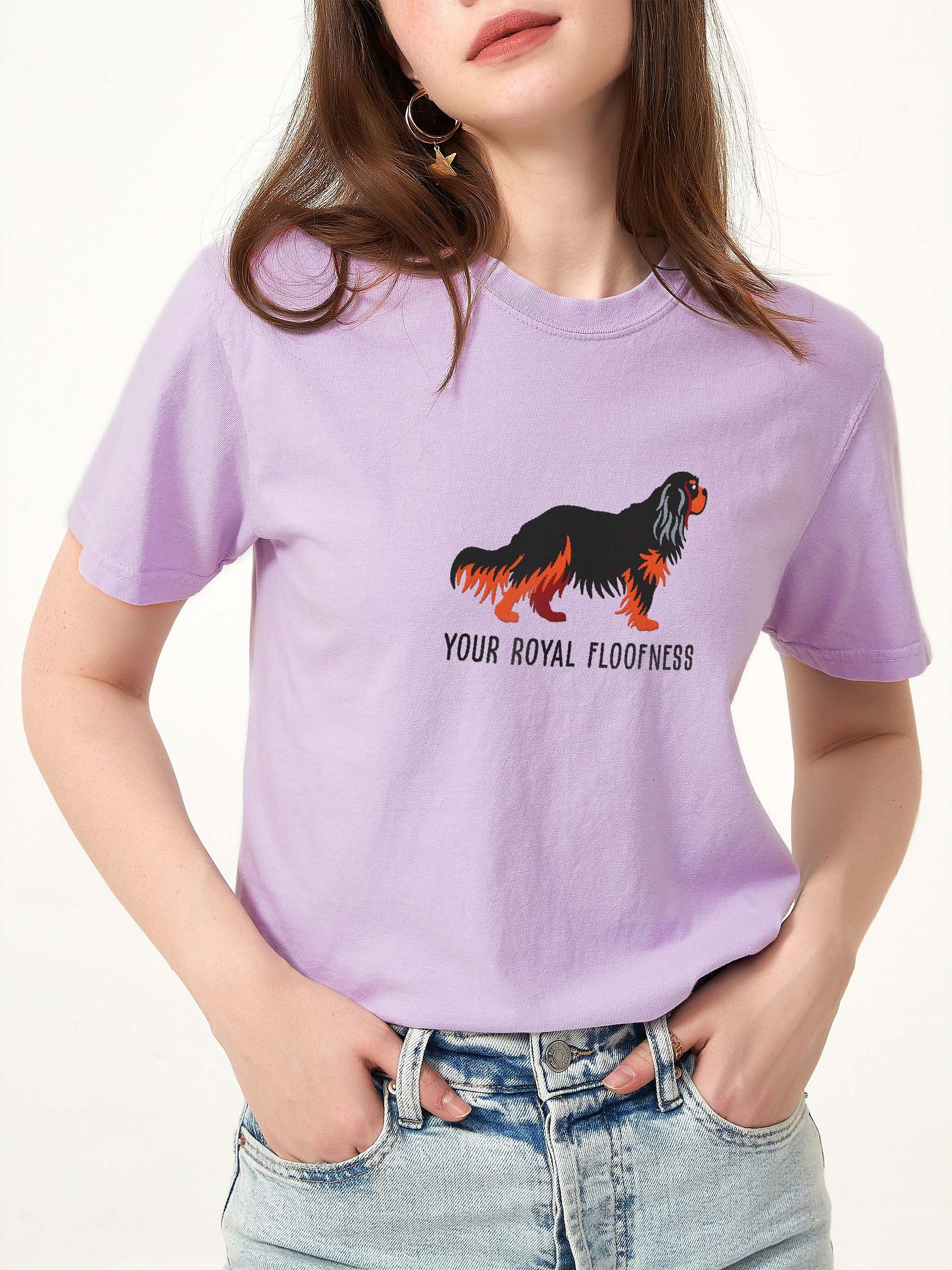 Your Royal Floofness T-Shirt(Embroidered) of a Cavalier King Charles Spaniel(Black & Tan) product image (1)