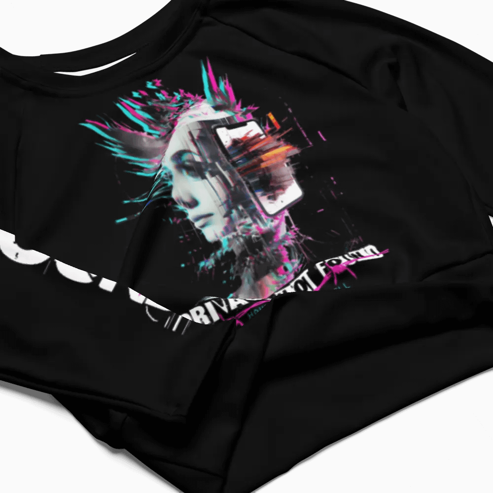 CYBERPUNK GLITCH PUNK LONG SLEEVE CROP TOP - PRIVACY NOT FOUND, ANARCHIST DYSTOPIAN STREETWEAR product image (6)