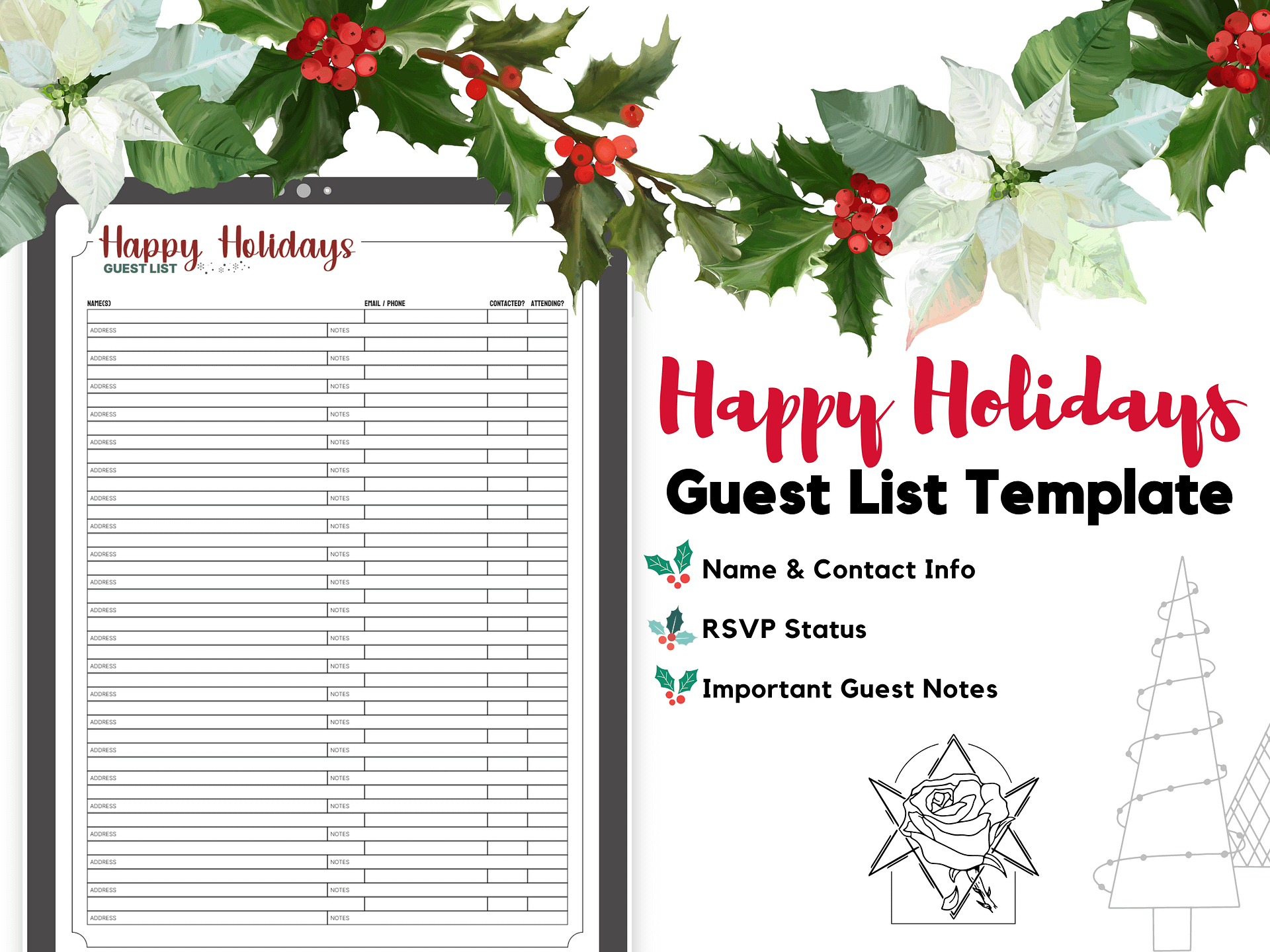 Holiday Guest List Template product image (1)