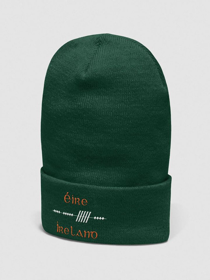 Ireland/Éire Scholastic Style Ogham, Green with White and Orange, embroidered Cuffed Beanie product image (2)