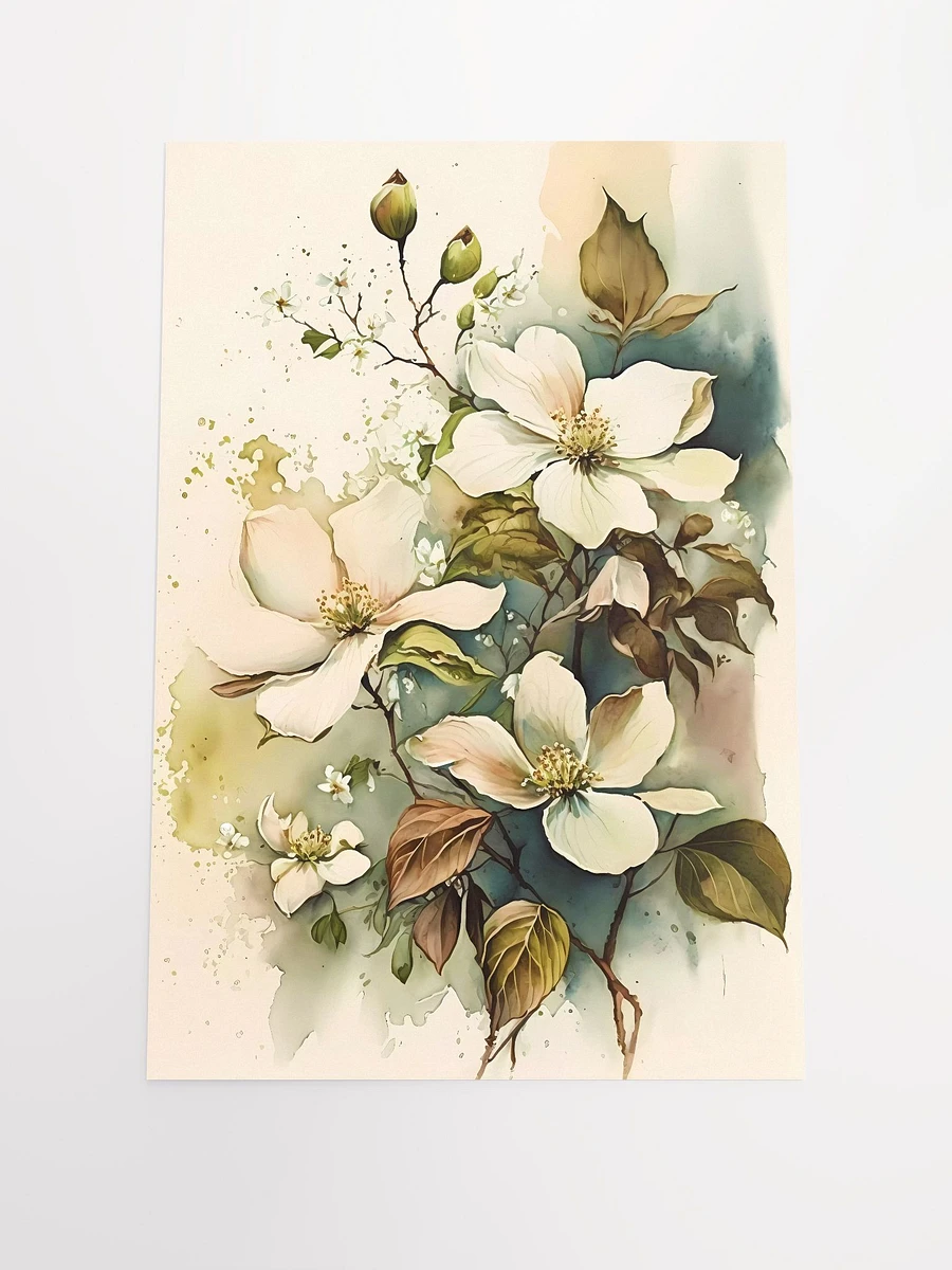 Vintage Watercolor White Flowers Poster: Tranquil Botanical Art for Elegant Home Interiors Matte Poster product image (3)