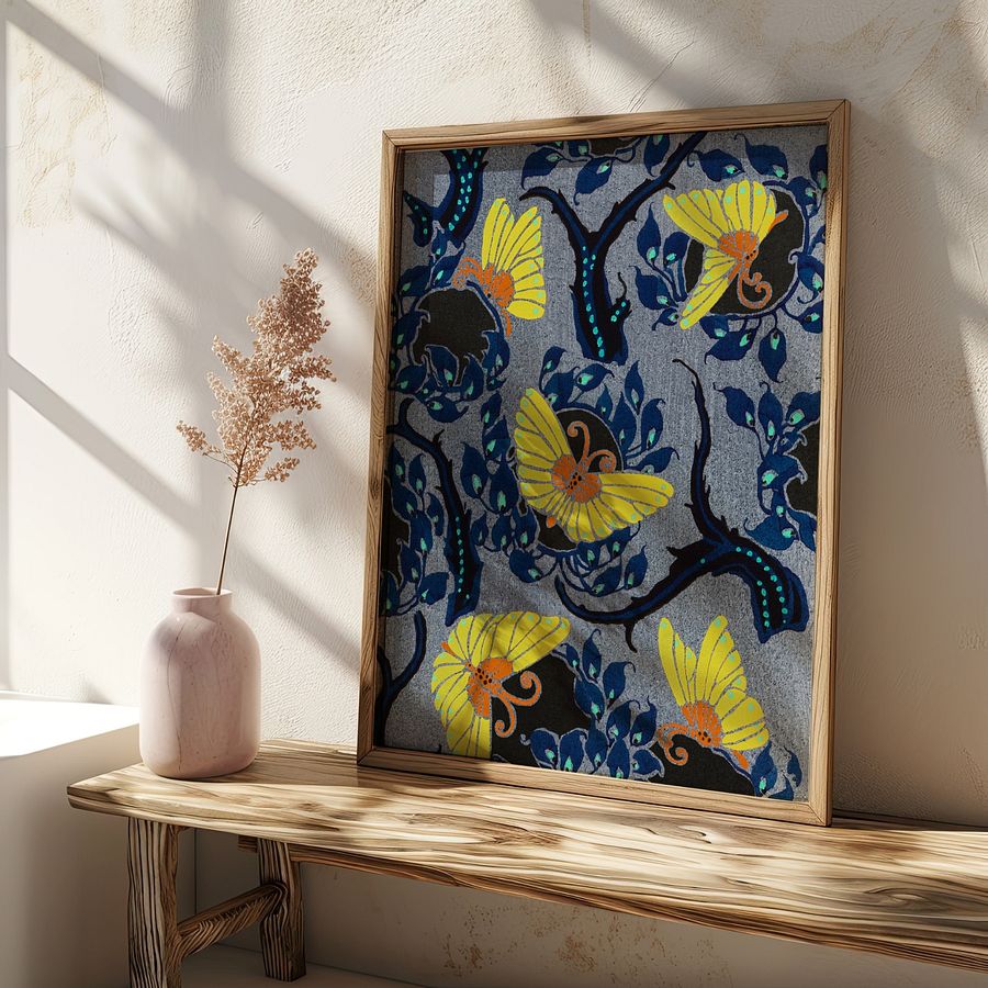 Art Nouveau Butterfly Pattern Vintage Textile Art Print product image (27)