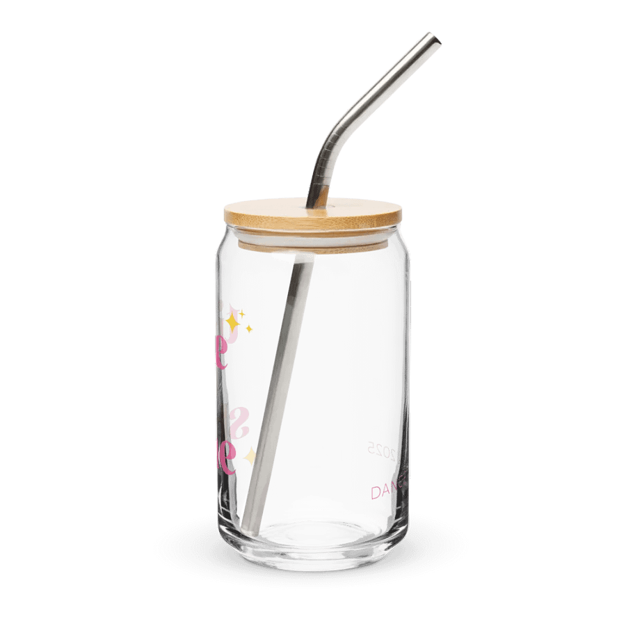 Recital 2025 Can Shaped Glass with Lid | Time to Shine | Pink Text product image (2)