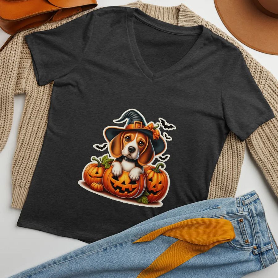 Halloween Pumpkin Beagle - V-neck product image (34)