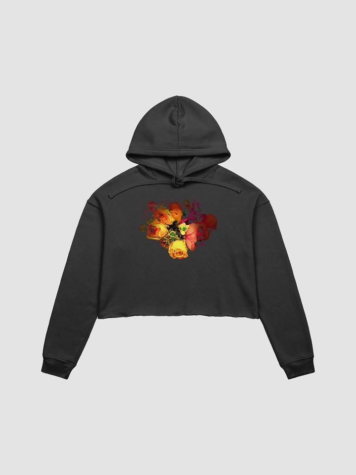 Abstract Pink and Yellow Rose Bouquet Ladies Fleece Cropped Hoodie product image (2)