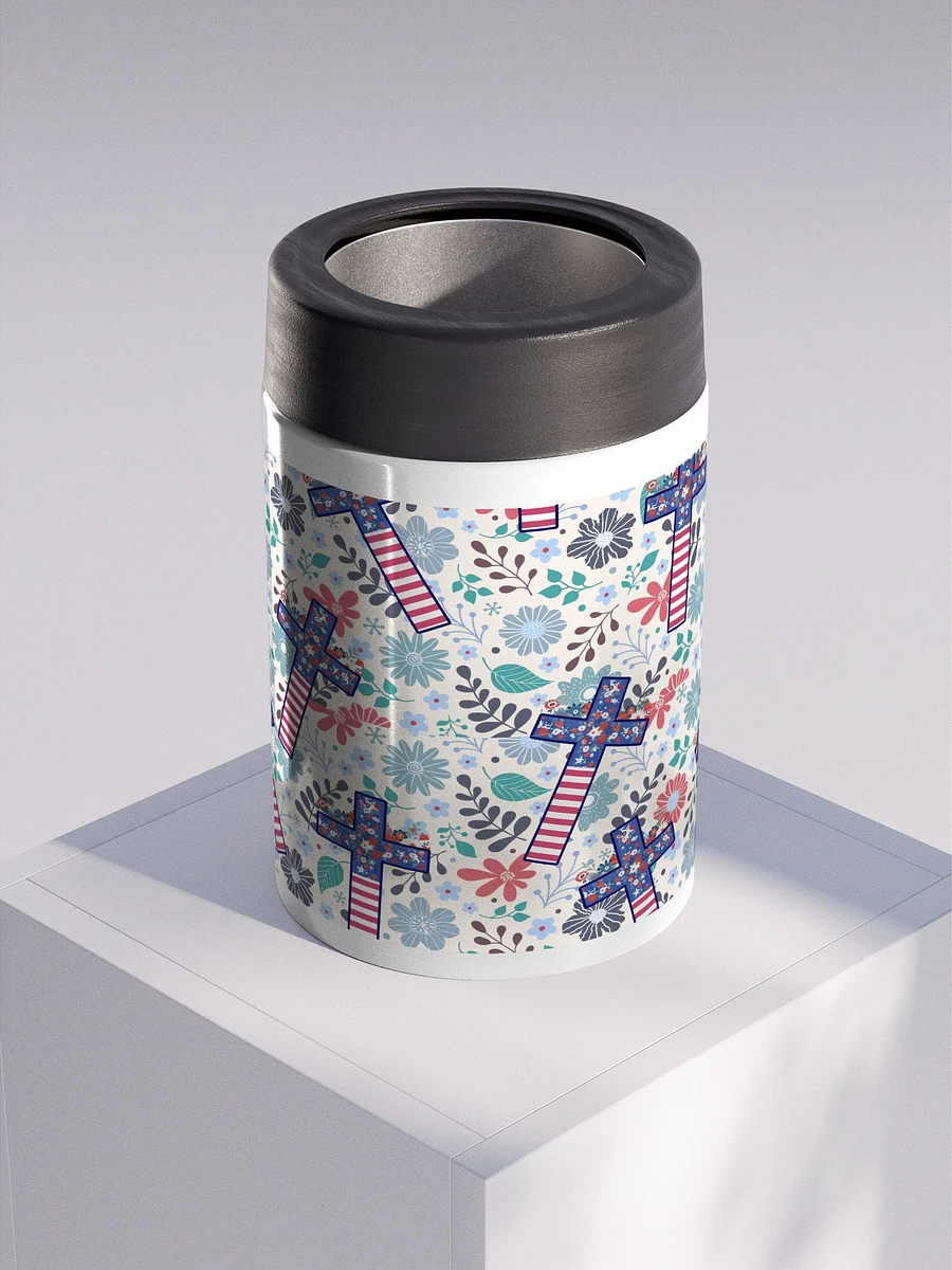 Floral Patriotic Cross Patterned Stainless Steel Koozie product image (3)