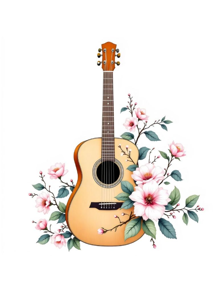 26 Floral Guitar Clipart Designs - Hand Drawn Red Flowers and Green Leaves for DIY Projects and Crafts product image (5)