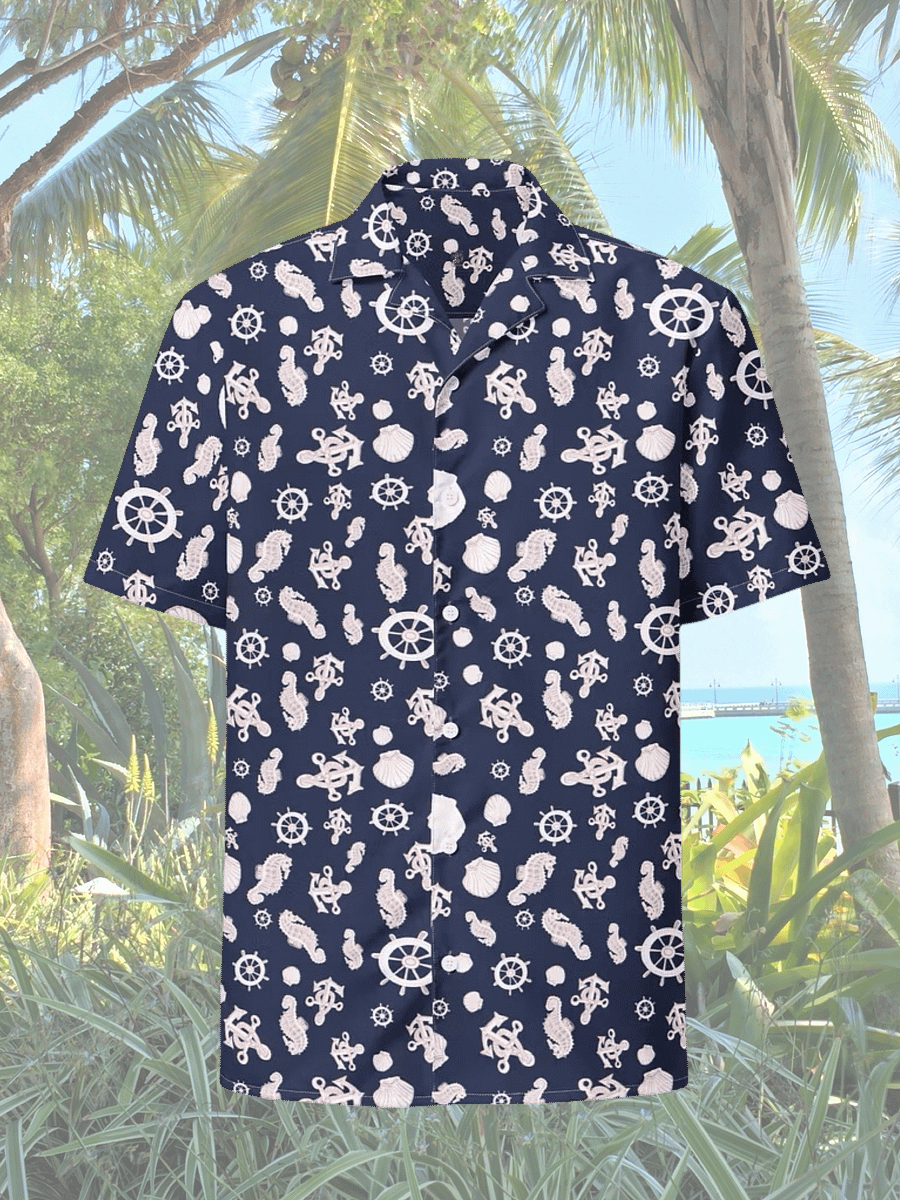 Navy Nautical Hawaiian Shirt product image (1)