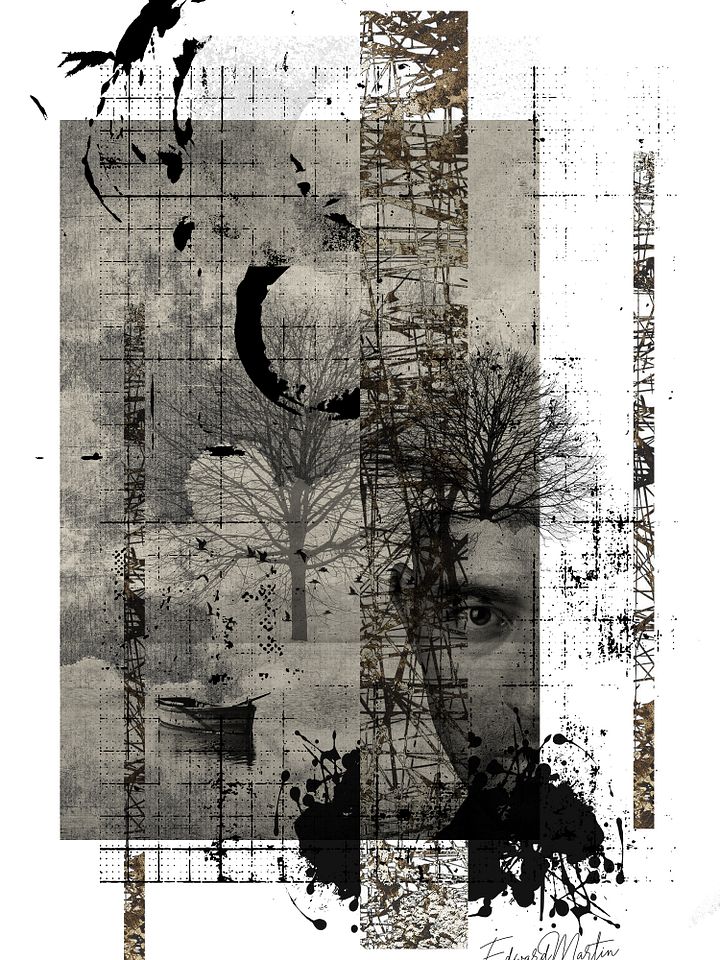 'Solitude' by Edward Martin- Collage-Monochrome Collage Poster product image (1)
