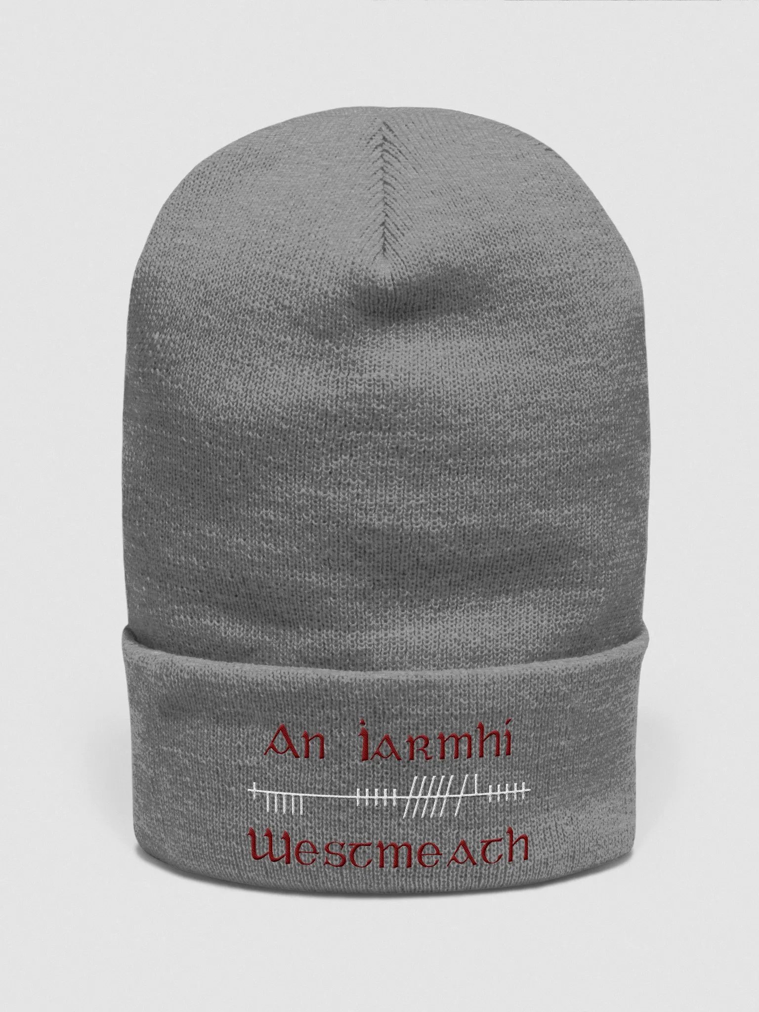 Westmeath/An Iarmhí Orthodox style Ogham, Maroon and white, embroidered Cuffed Beanie product image (1)