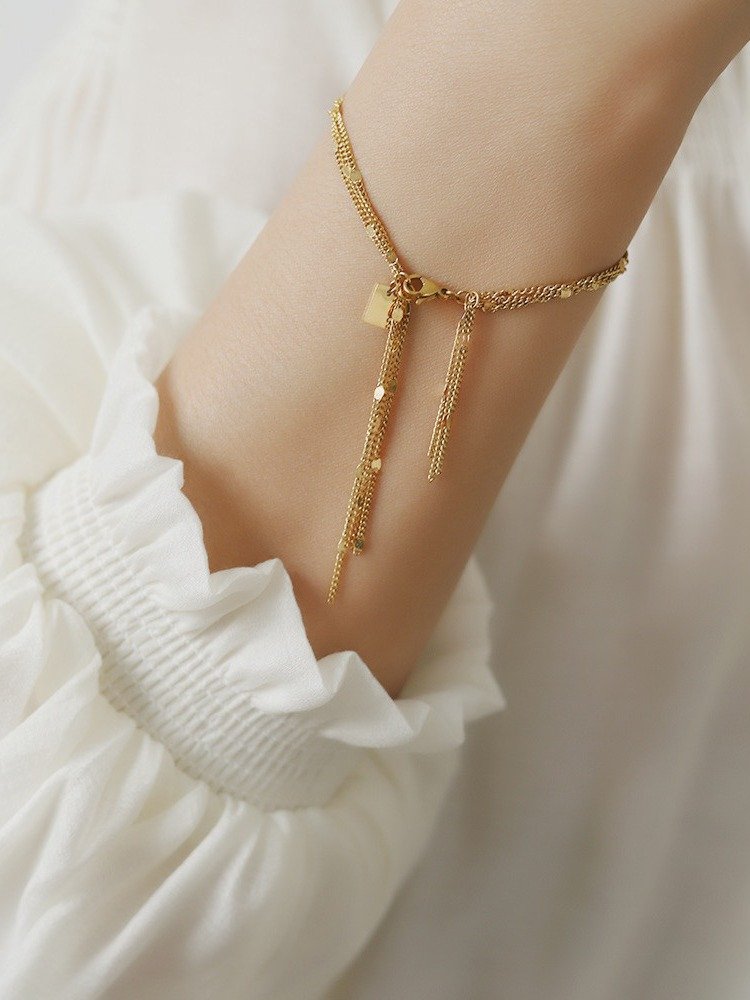 Sparkling Three-layer Tassel Fairy Bracelet | 18K Gold Plated product image (4)