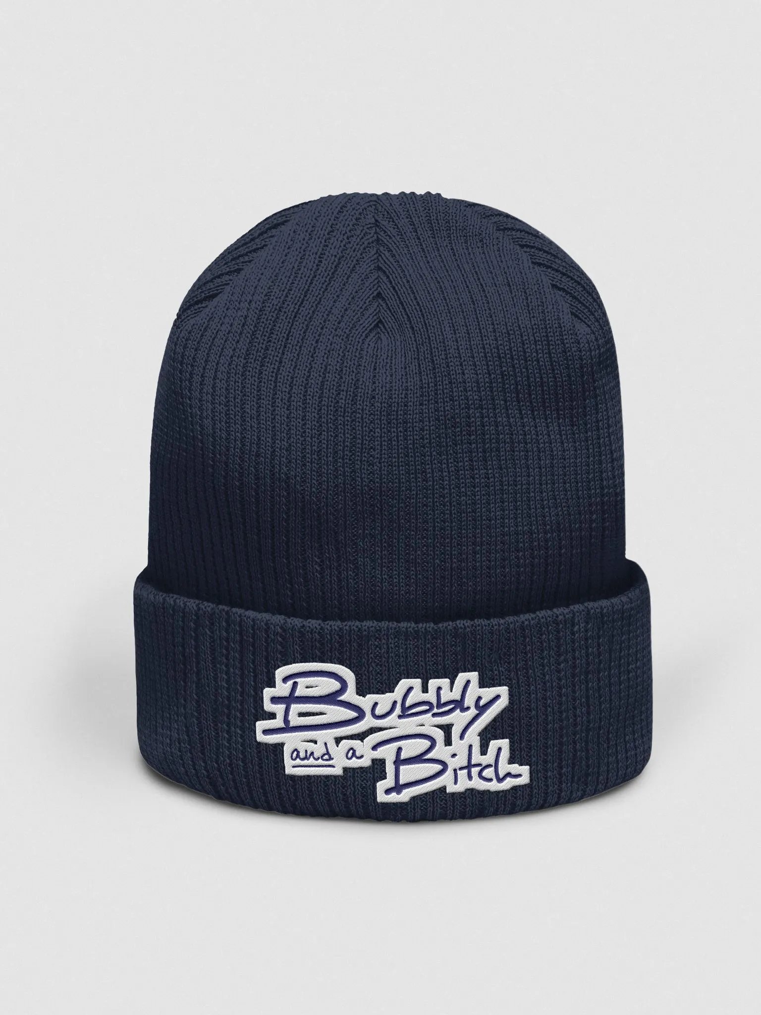 Bubbly and a B*tch (navy bubble design) embroidered organic beanie product image (11)