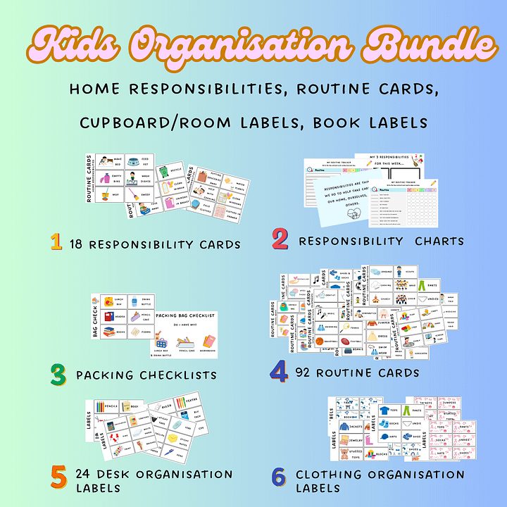 Organisation Bundle, Home Responsibilities, Daily Routine, Routine Chart, Routine Cards, Printable, Autism, Family Household, Visual Support product image (1)
