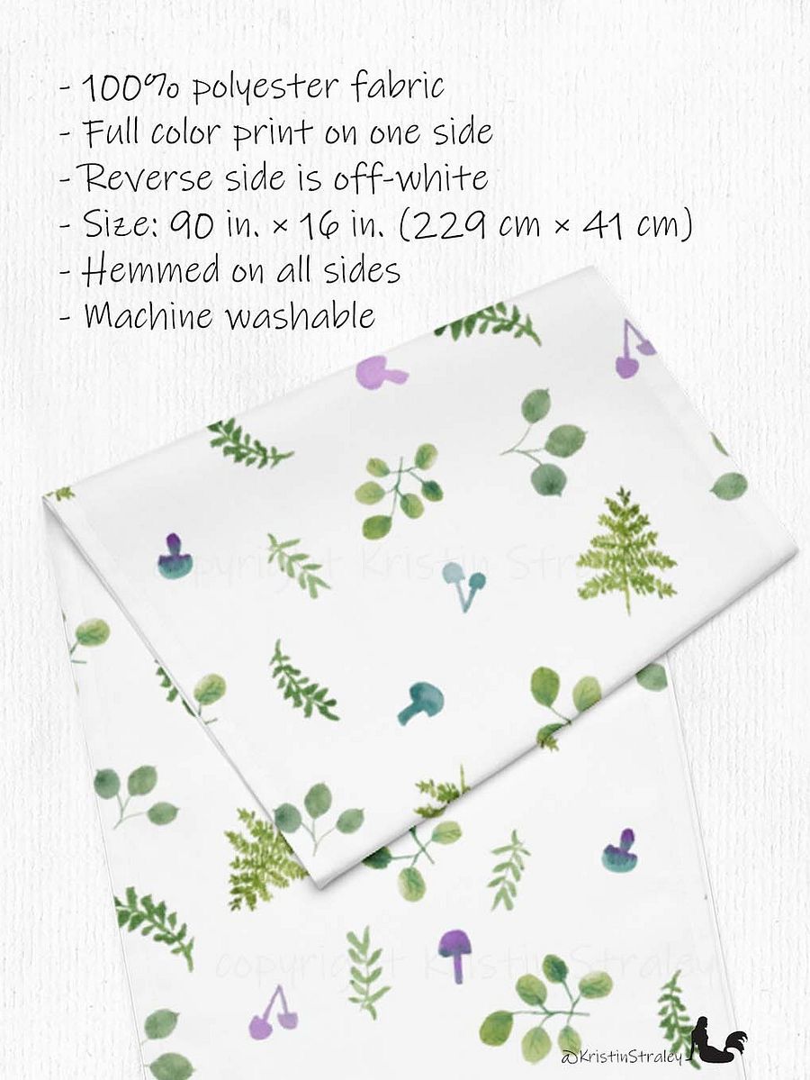 Woodland Ferns & Mushrooms White Table Runner product image (2)