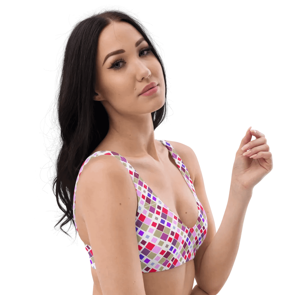 Colorful Square Pattern Design Padded Bikini Top - V2 product image (1)