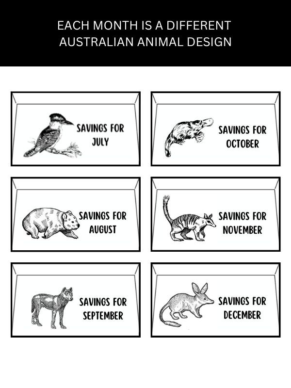 Australian Wildlife Cash Envelope System with Monthly $250 Savings Tracker – Set of 12 product image (6)
