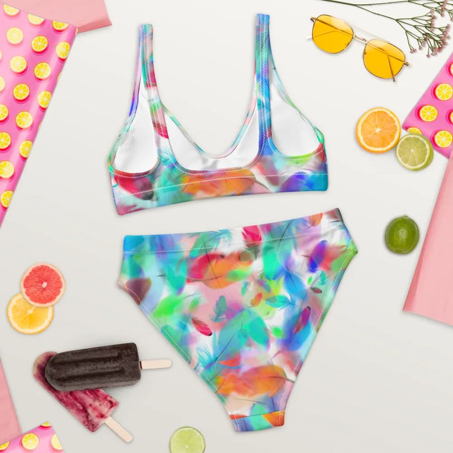 Colorful Feather Pattern Design High Waisted Bikini - v2 product image (7)